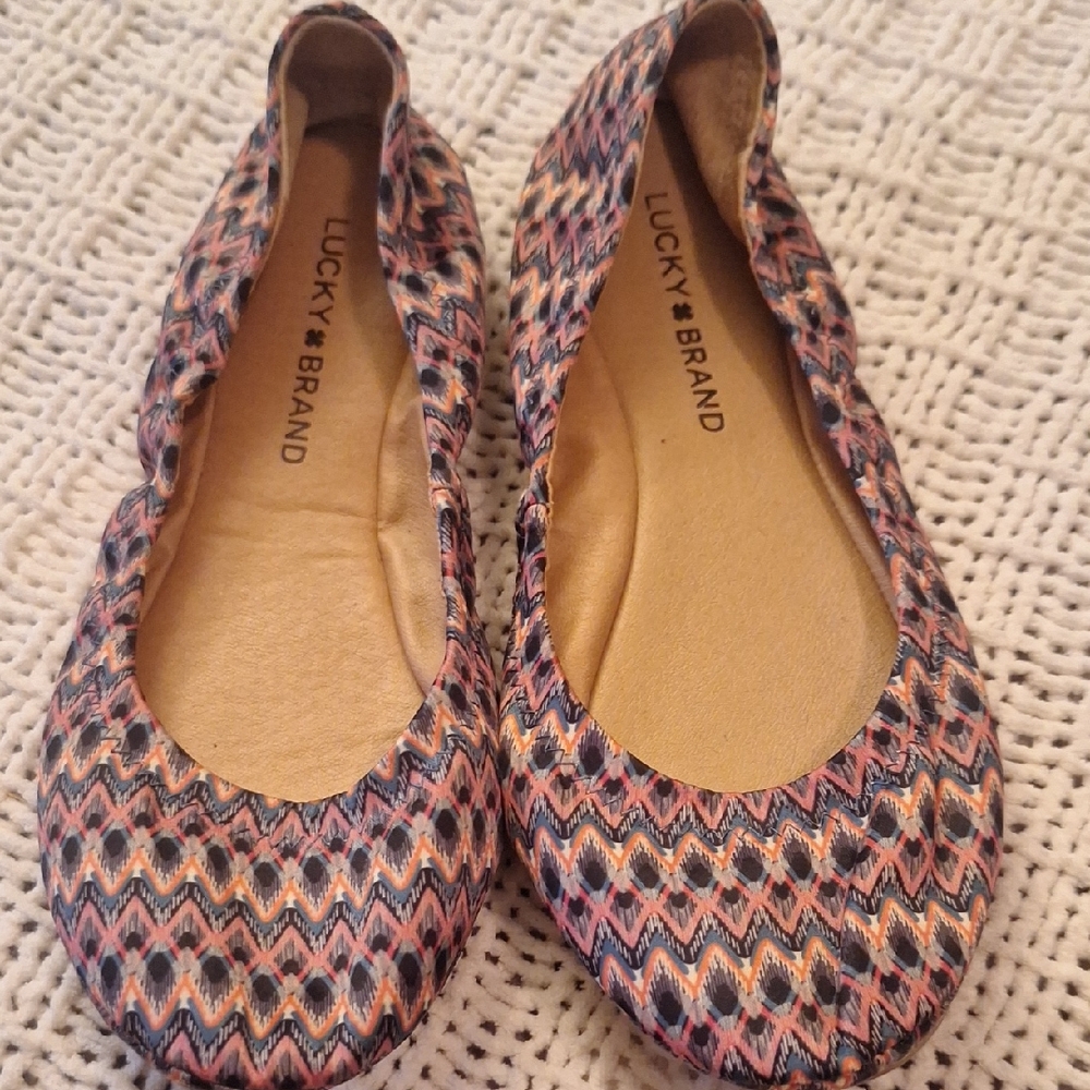 Lucky Brand Women's Zigzag Pattern Flats - Pink/Orange/Blue/Black Size 7
